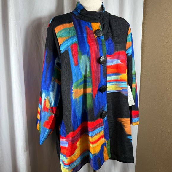 Ali Miles Jackets & Blazers - Ali Miles NWT Multicolor Abstract Print Jacket Large Black Buttons Size 1X Artsy